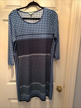Max Studio Blue Patterned Midi Shift Dress